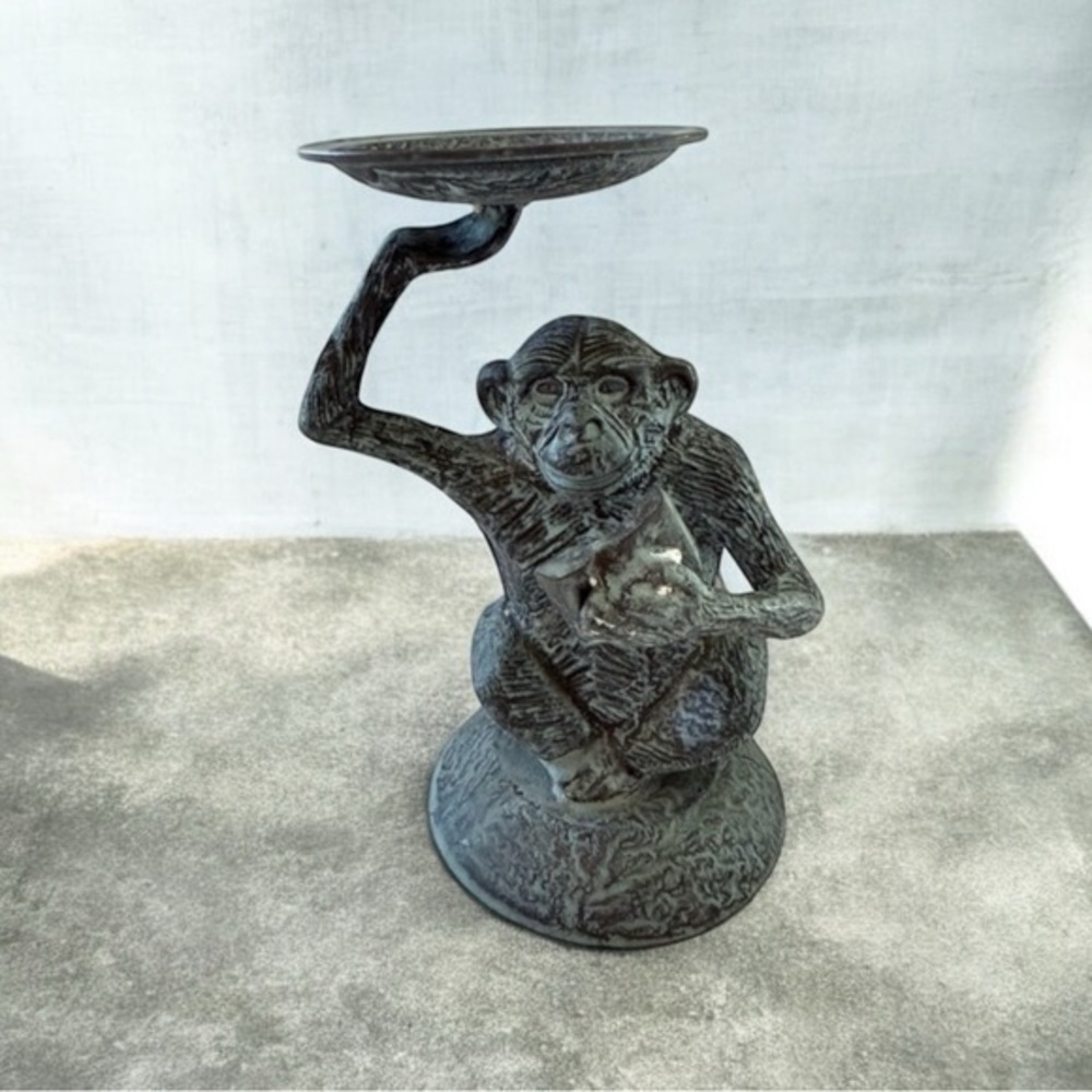Antique Finish Monkey Sculpture Candle Holder
